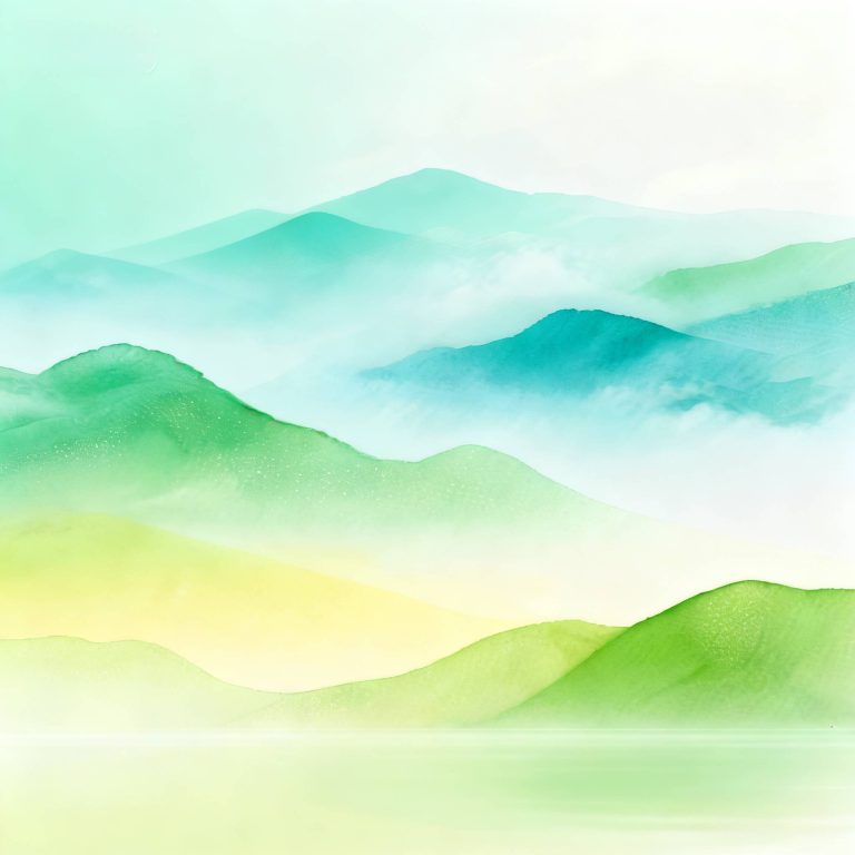 梦幻水彩青绿色雾山柔光空间背景素材