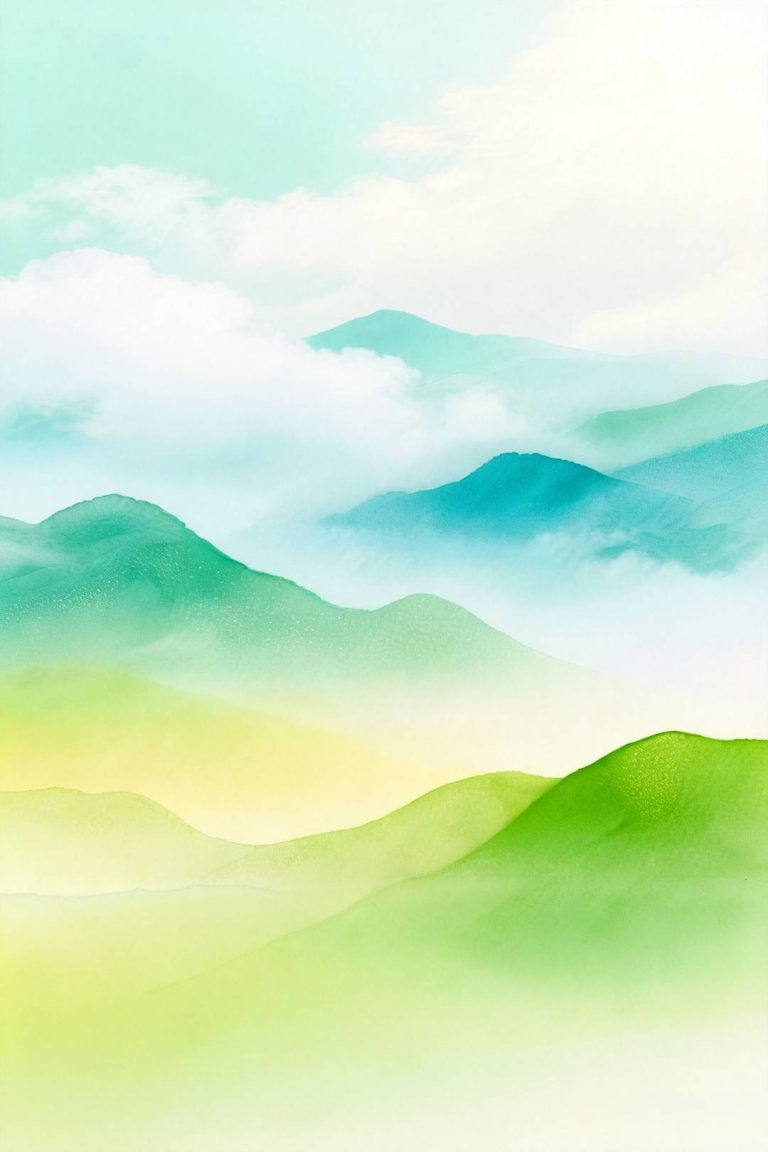 梦幻水彩青绿色雾山柔光空间背景素材