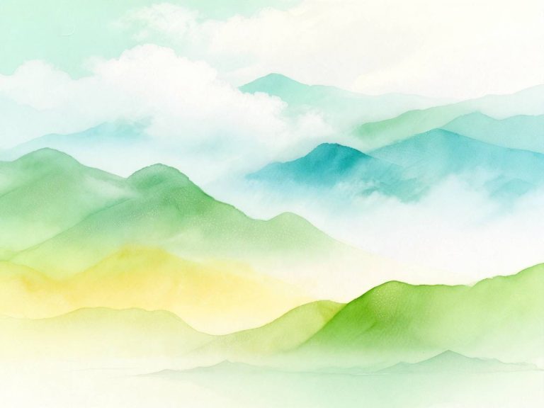 梦幻水彩青绿色雾山柔光空间背景素材