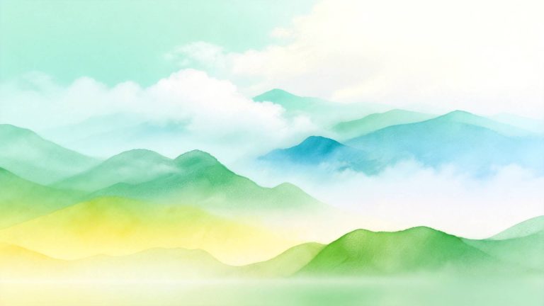梦幻水彩青绿色雾山柔光空间背景素材