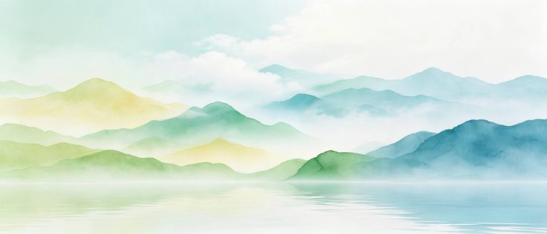 梦幻水彩青绿色雾山柔光空间背景素材