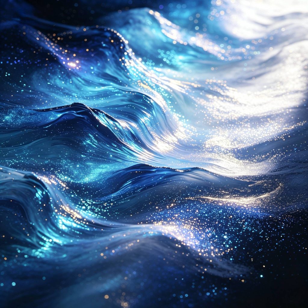 蓝白暗调奇幻珠光抽象光影艺术图