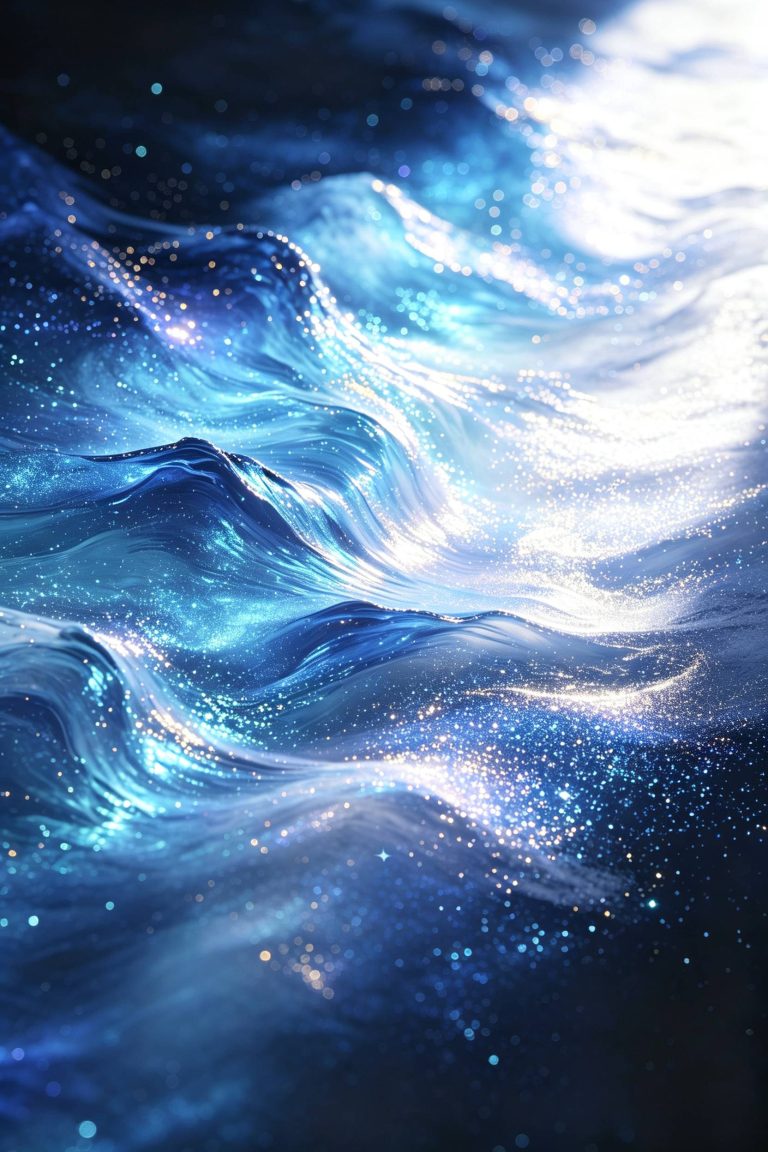 蓝白暗调奇幻珠光抽象光影艺术图