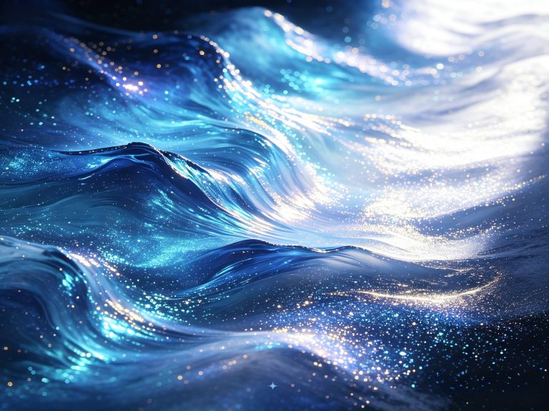 蓝白暗调奇幻珠光抽象光影艺术图