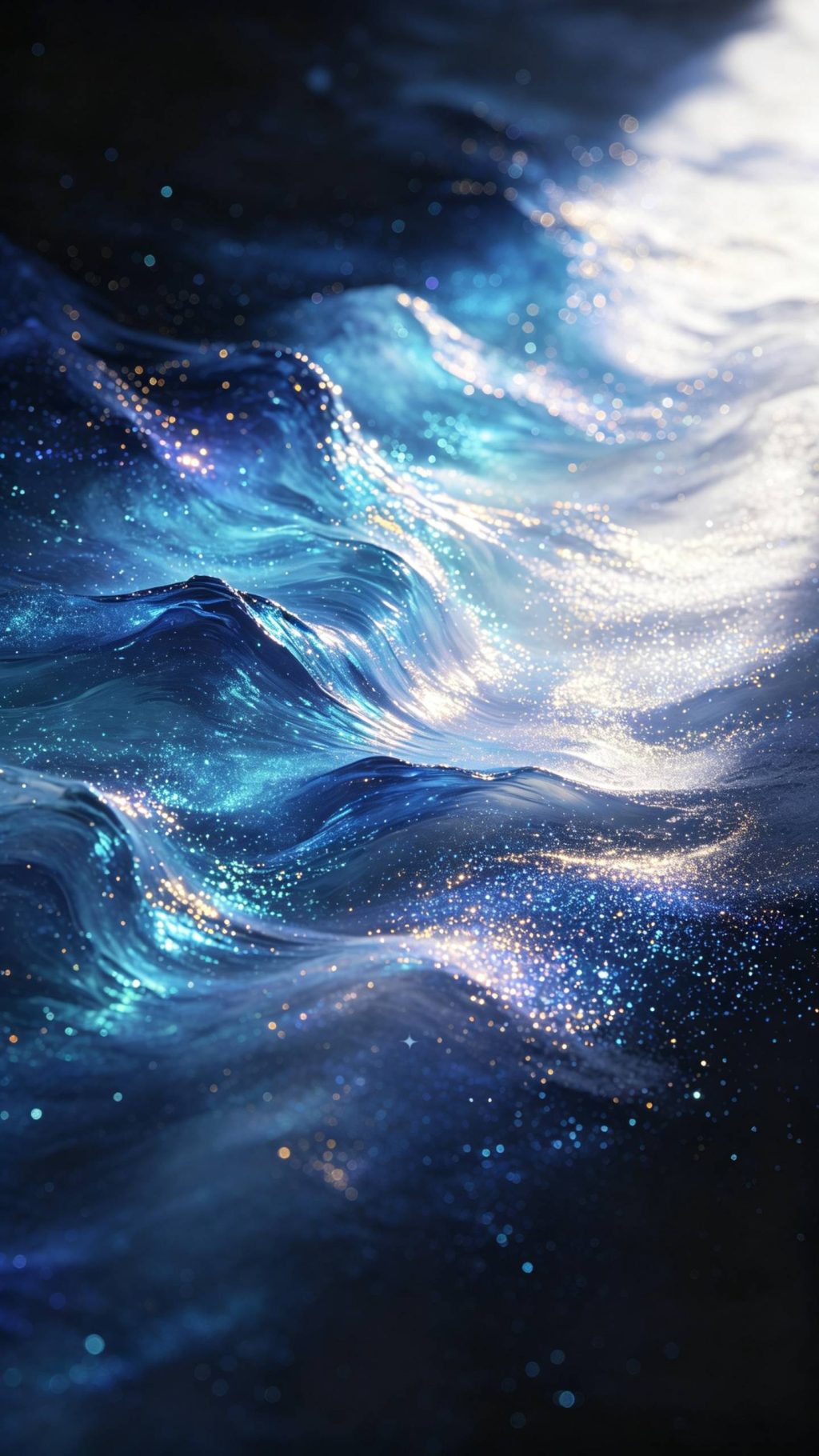 蓝白暗调奇幻珠光抽象光影艺术图