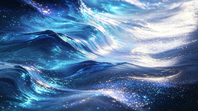 蓝白暗调奇幻珠光抽象光影艺术图