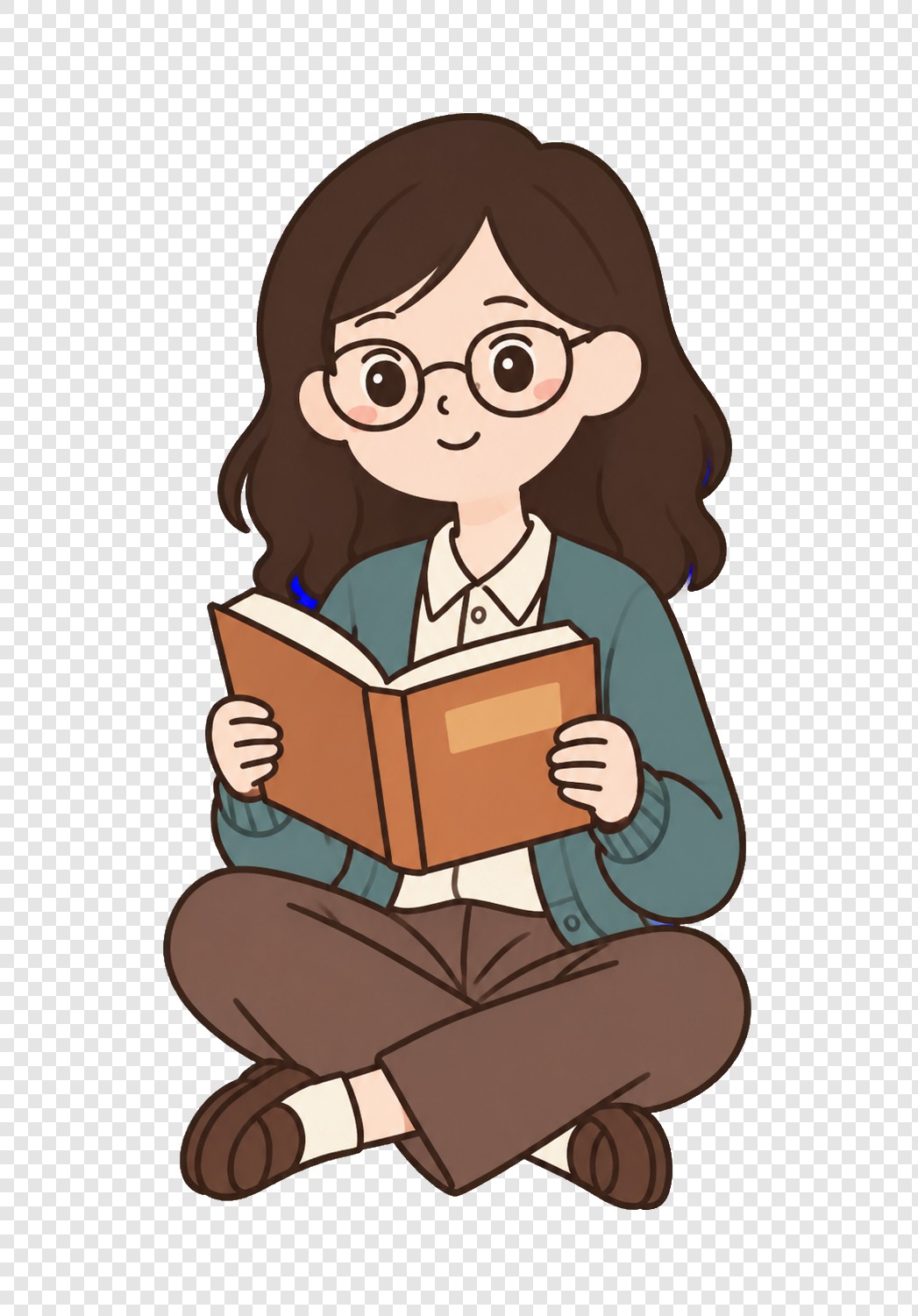 眼镜女孩阅读插画素材