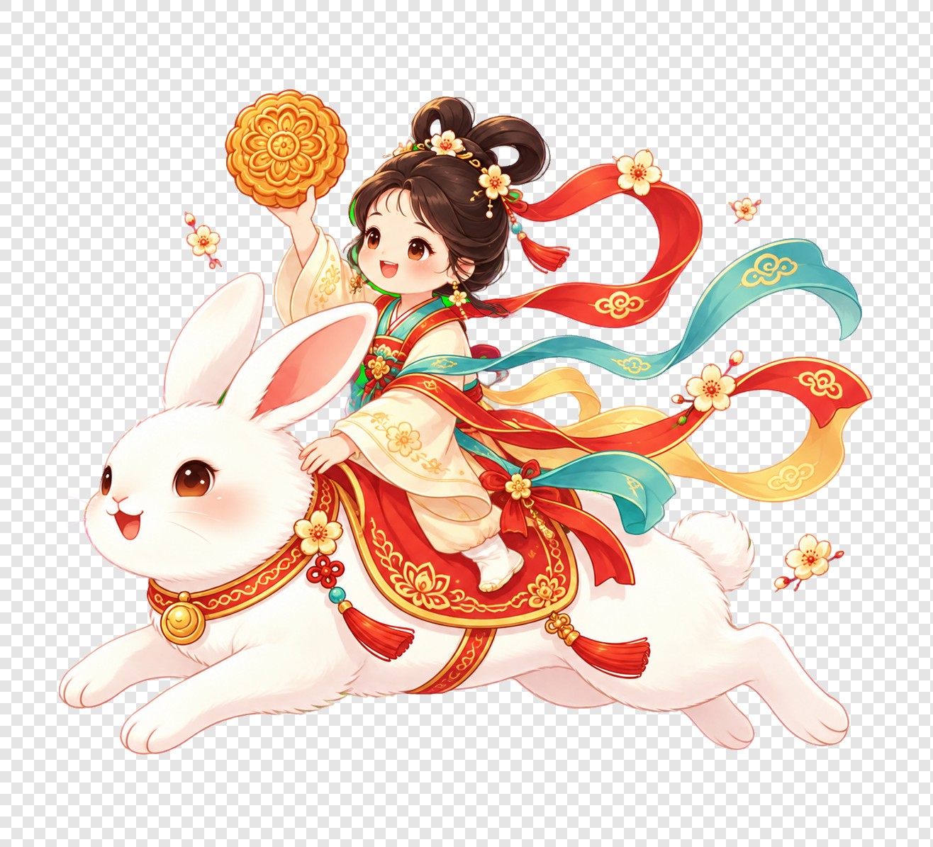 中秋月兔少女插画素材