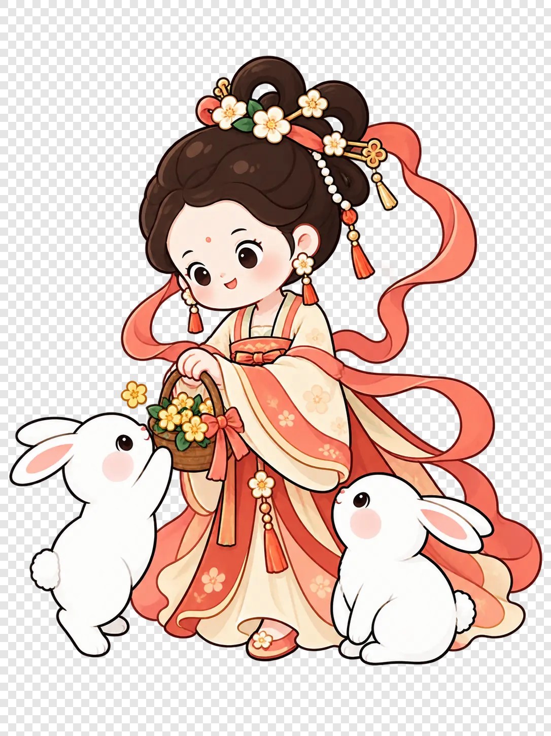 少女献花玉兔中秋人物素材