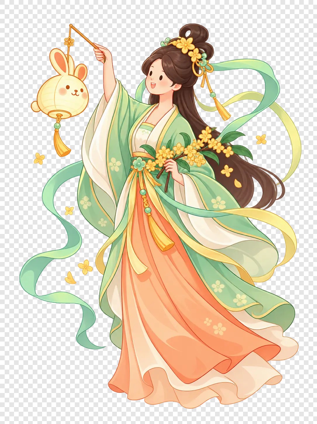 提灯仕女桂花国风人物素材