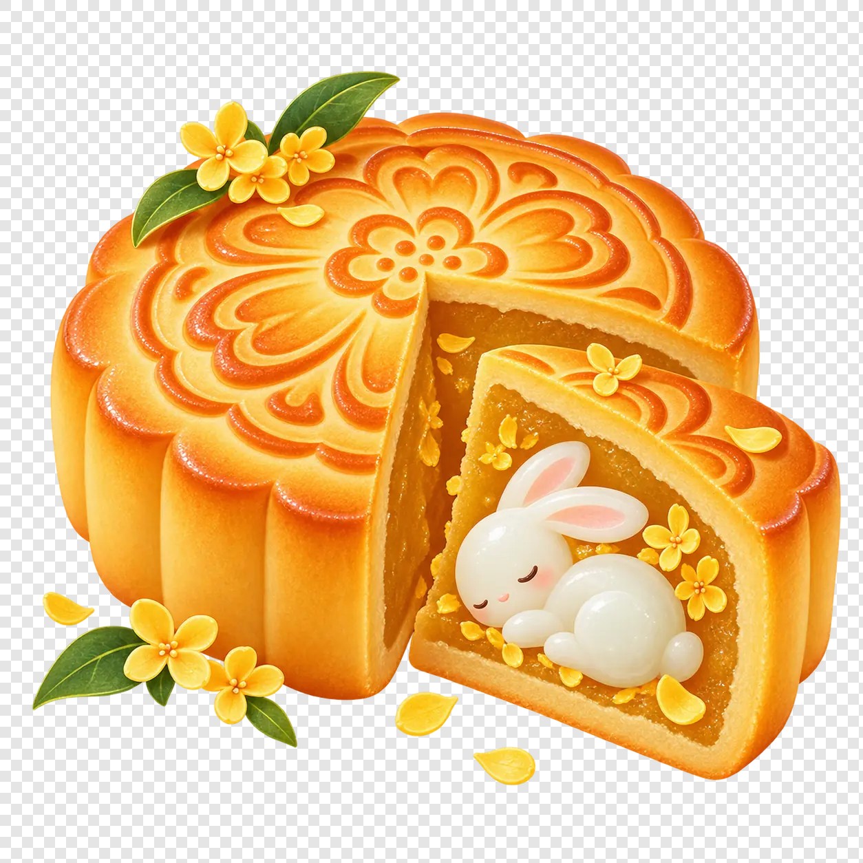 玉兔月饼花瓣美食素材