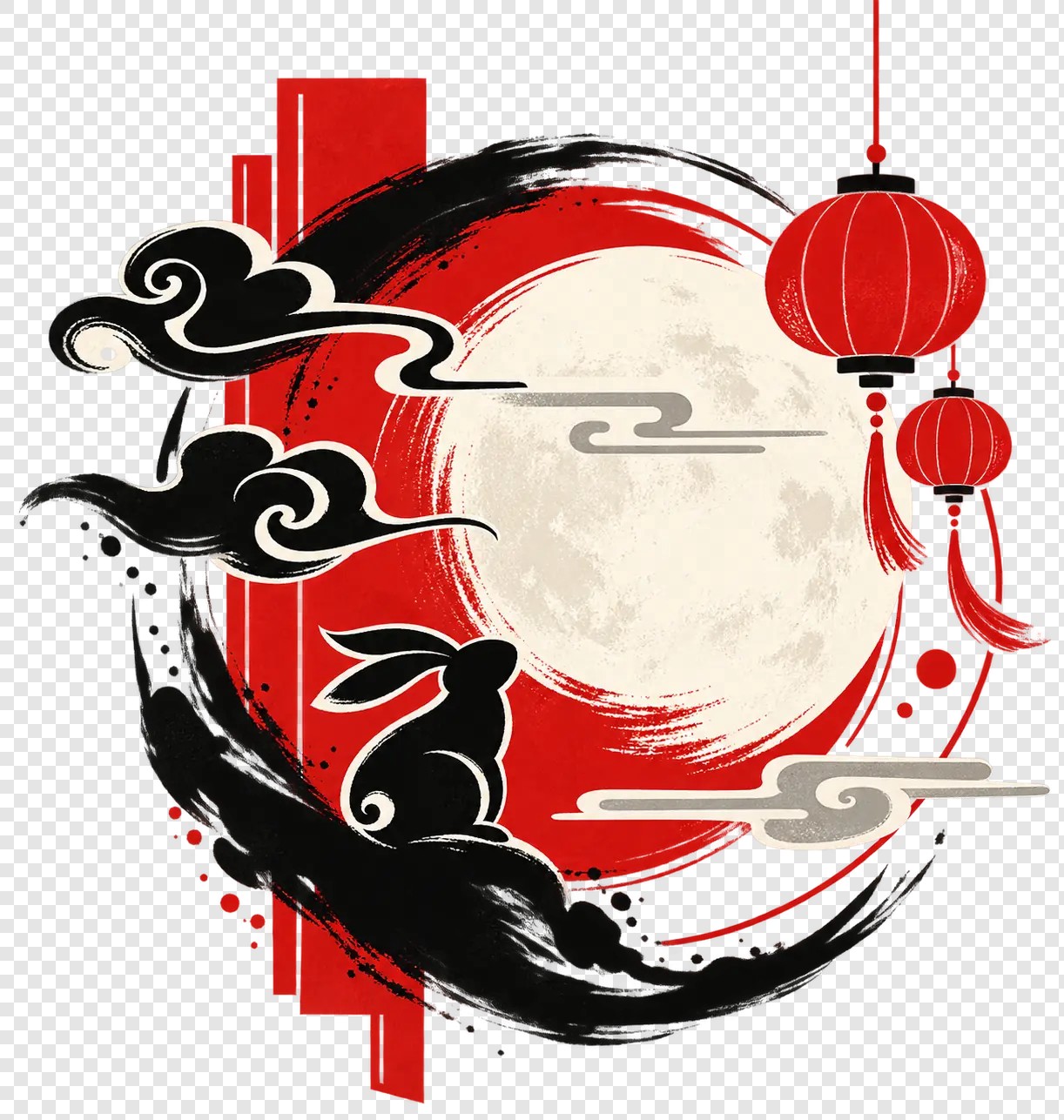 玉兔月印国风装饰素材