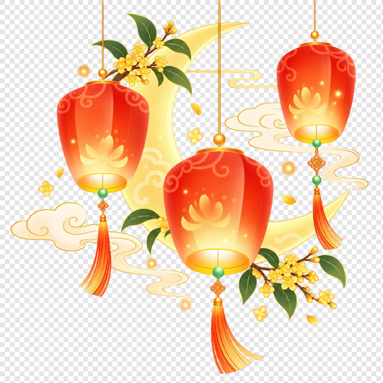 中秋三灯月兔装饰素材