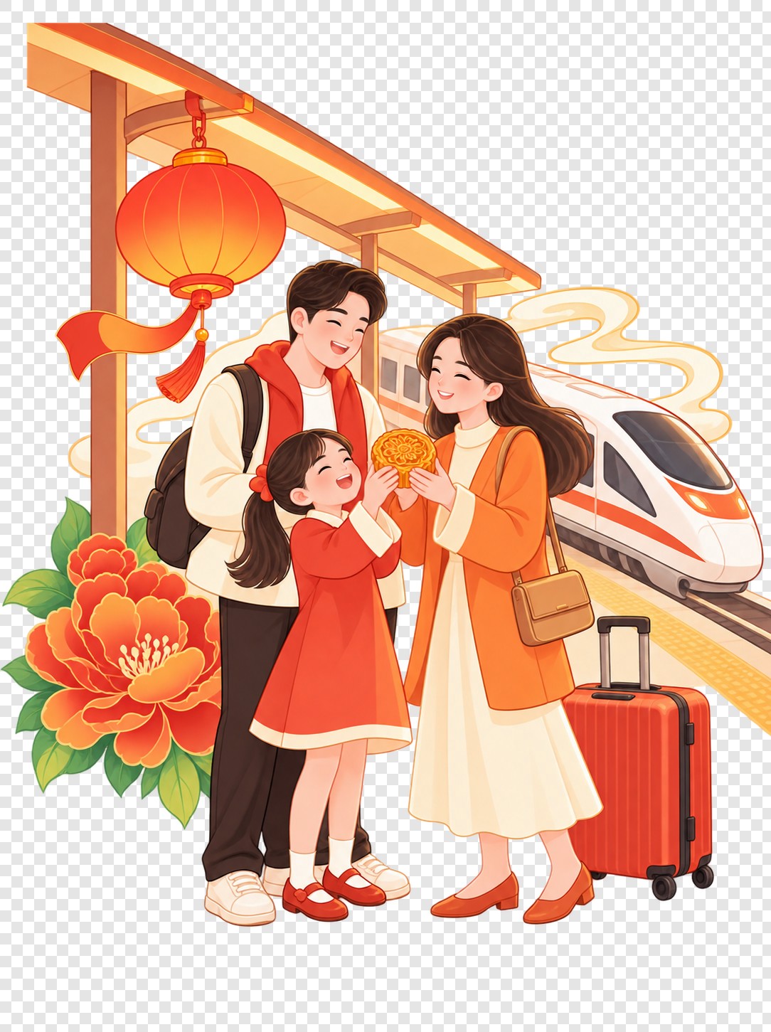 中秋团圆高铁出行插画素材