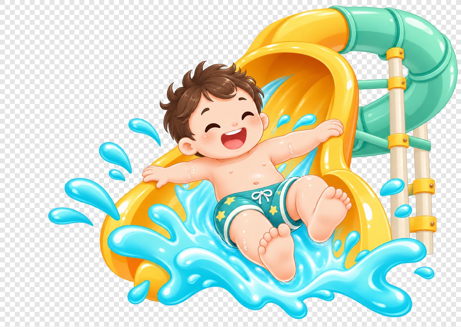 儿童水上滑梯戏水插画素材