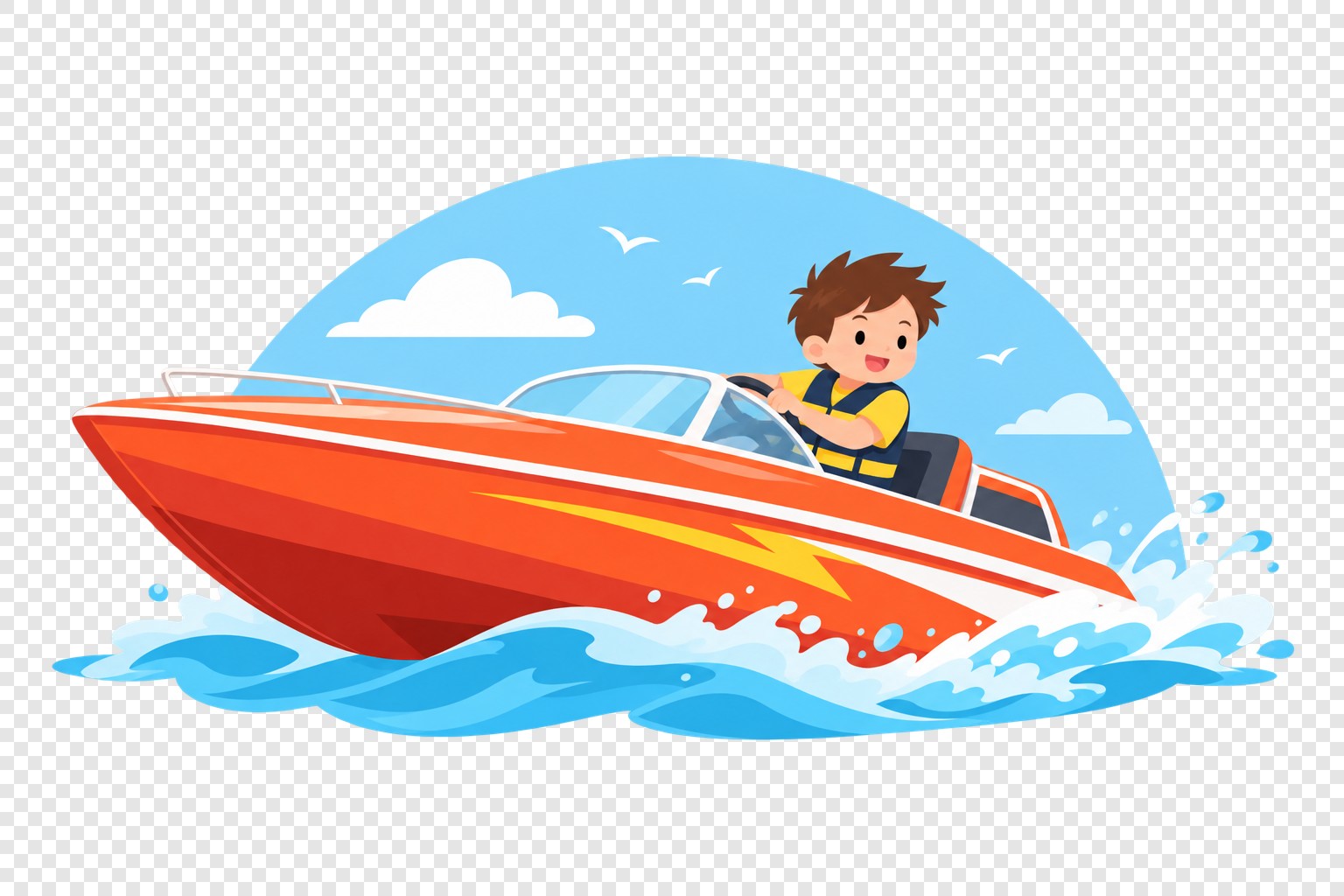 儿童海上飞艇插画素材