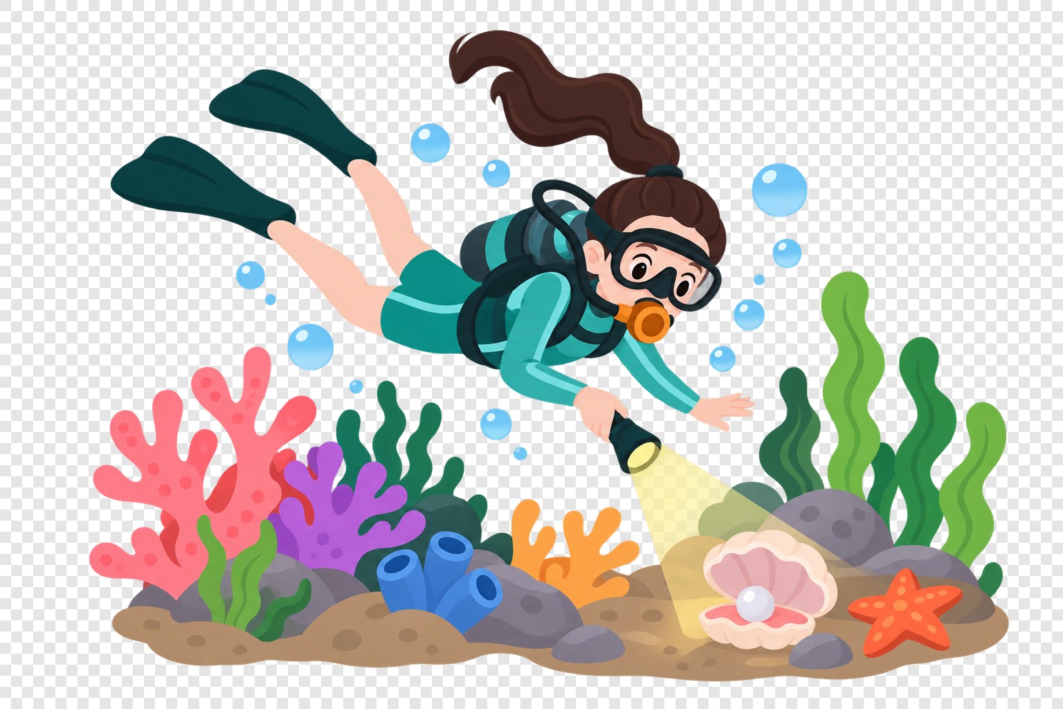 儿童海底潜水探险插画素材