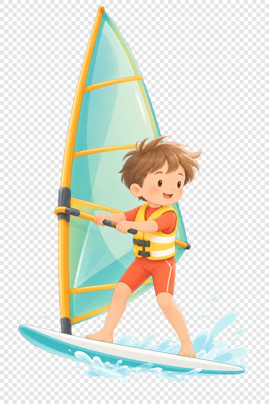 儿童风帆冲浪插画素材