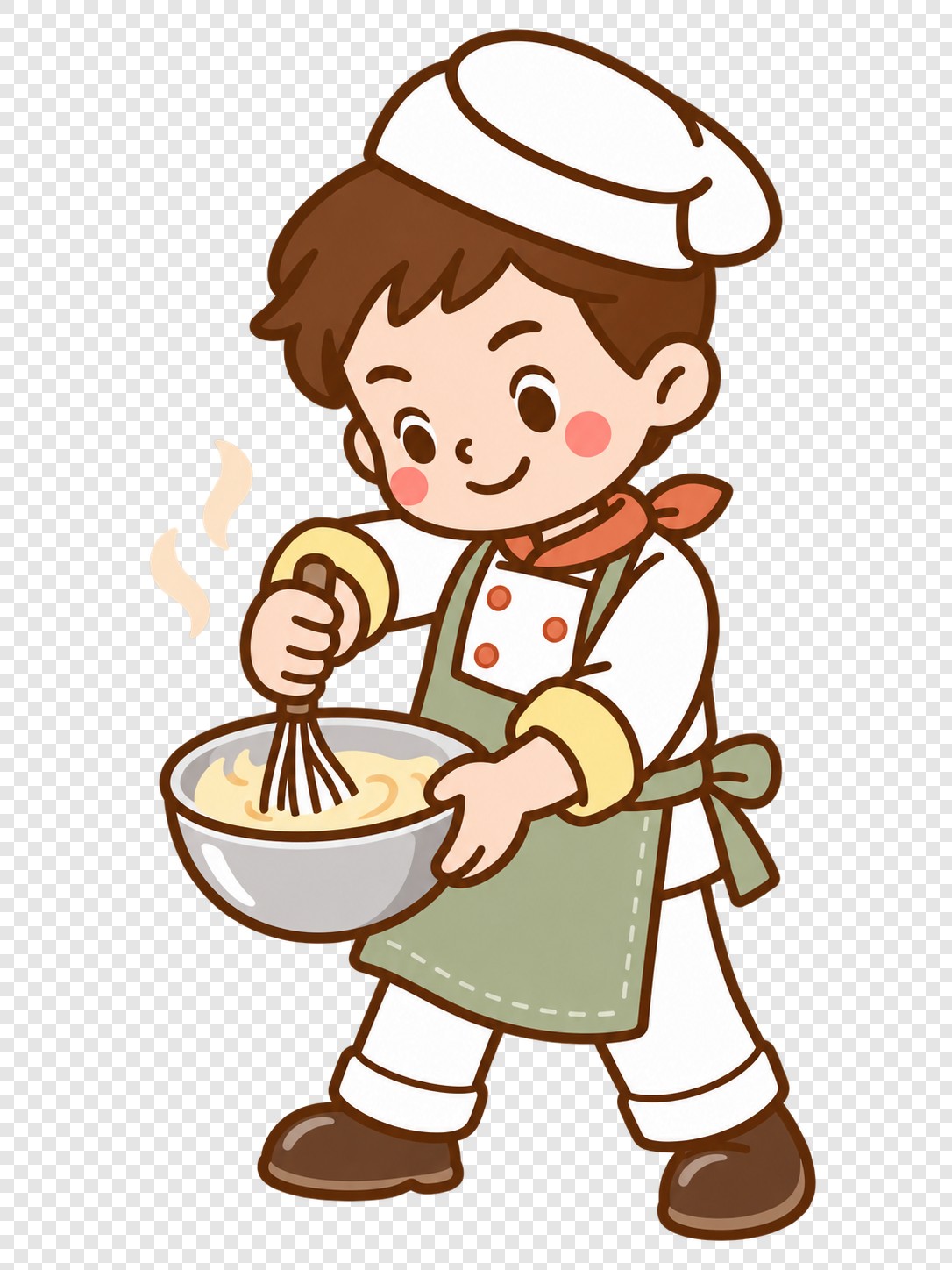 可爱男孩搅拌面糊厨师插画素材