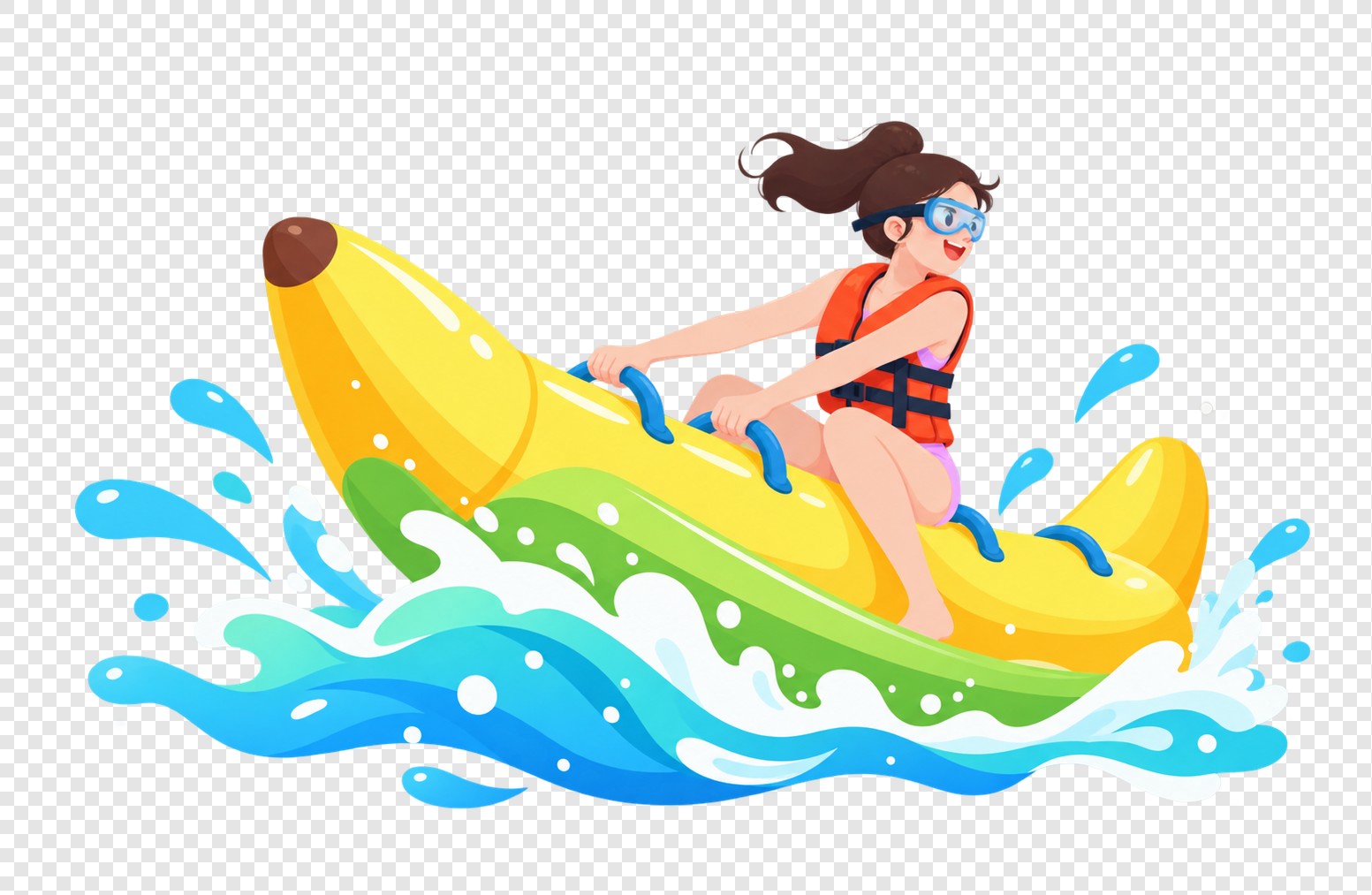 女子香蕉船戏水插画素材