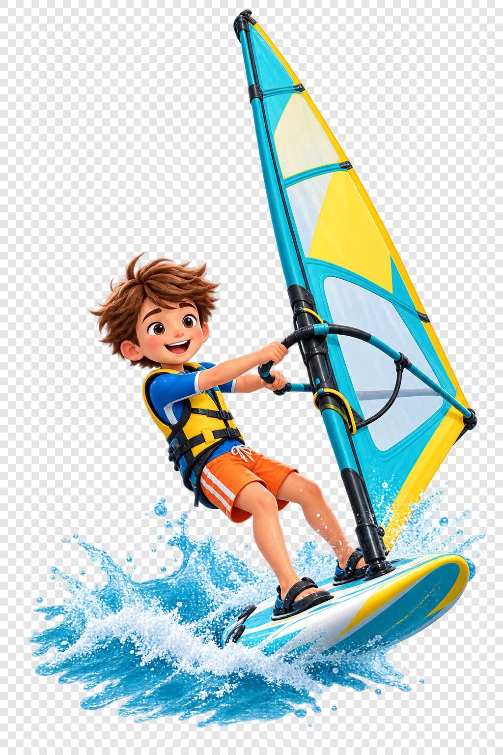 少年风帆冲浪水上运动插画素材