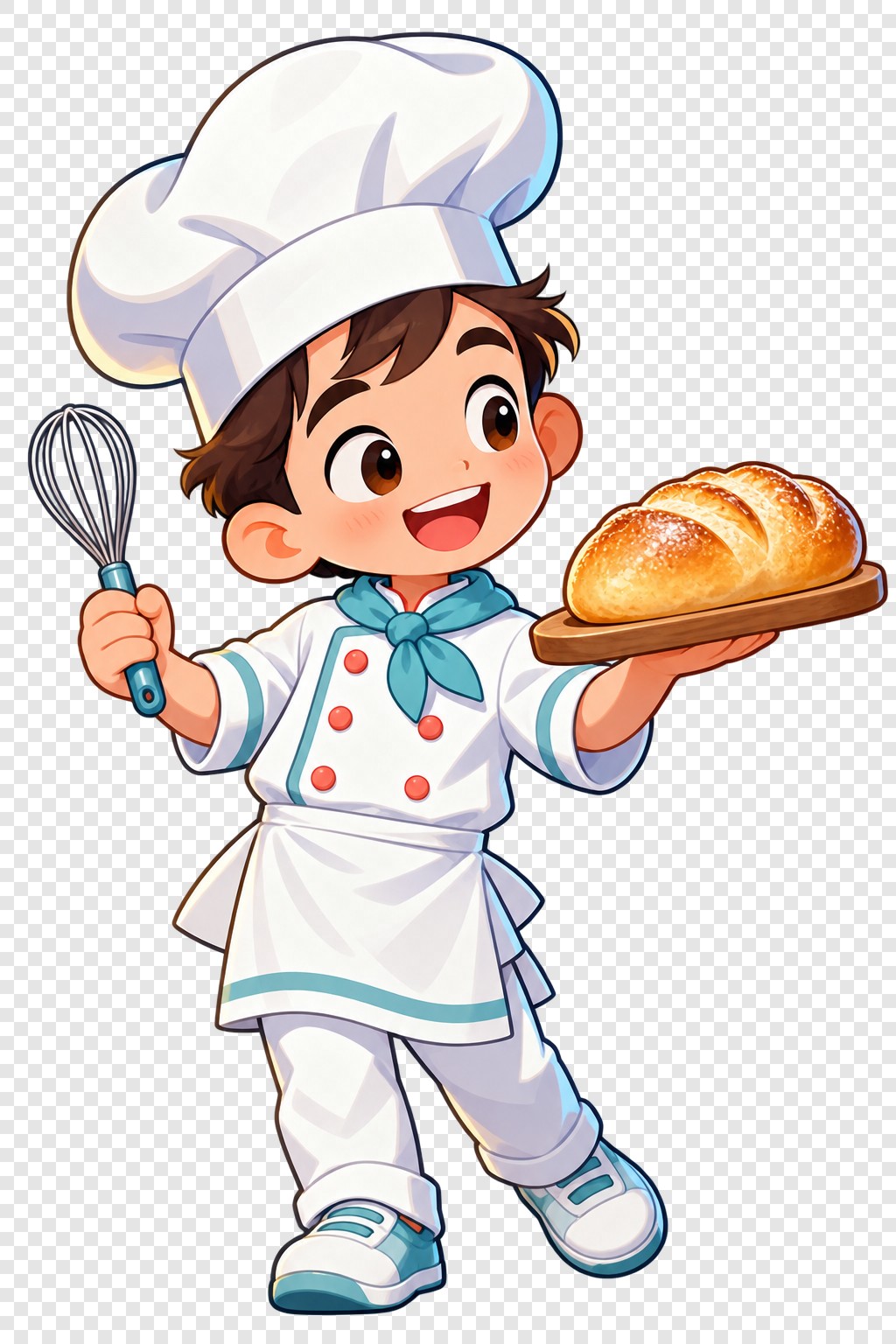 开心男孩托盘面包厨师插画素材