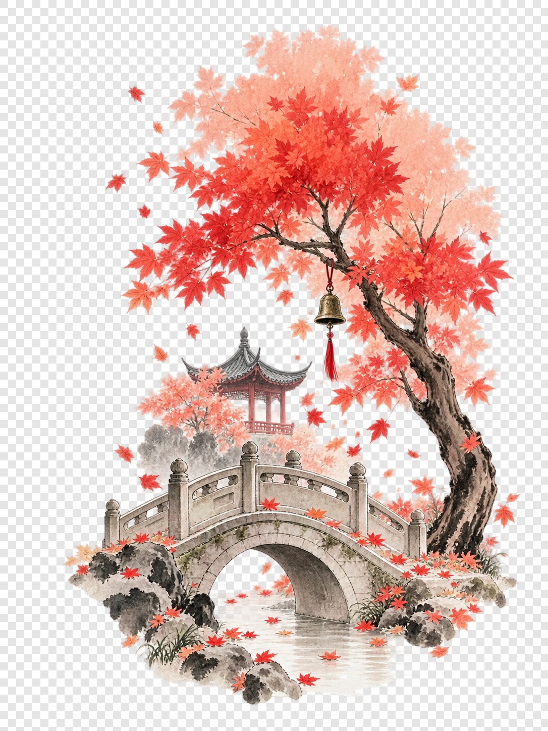 枫桥听钟秋景