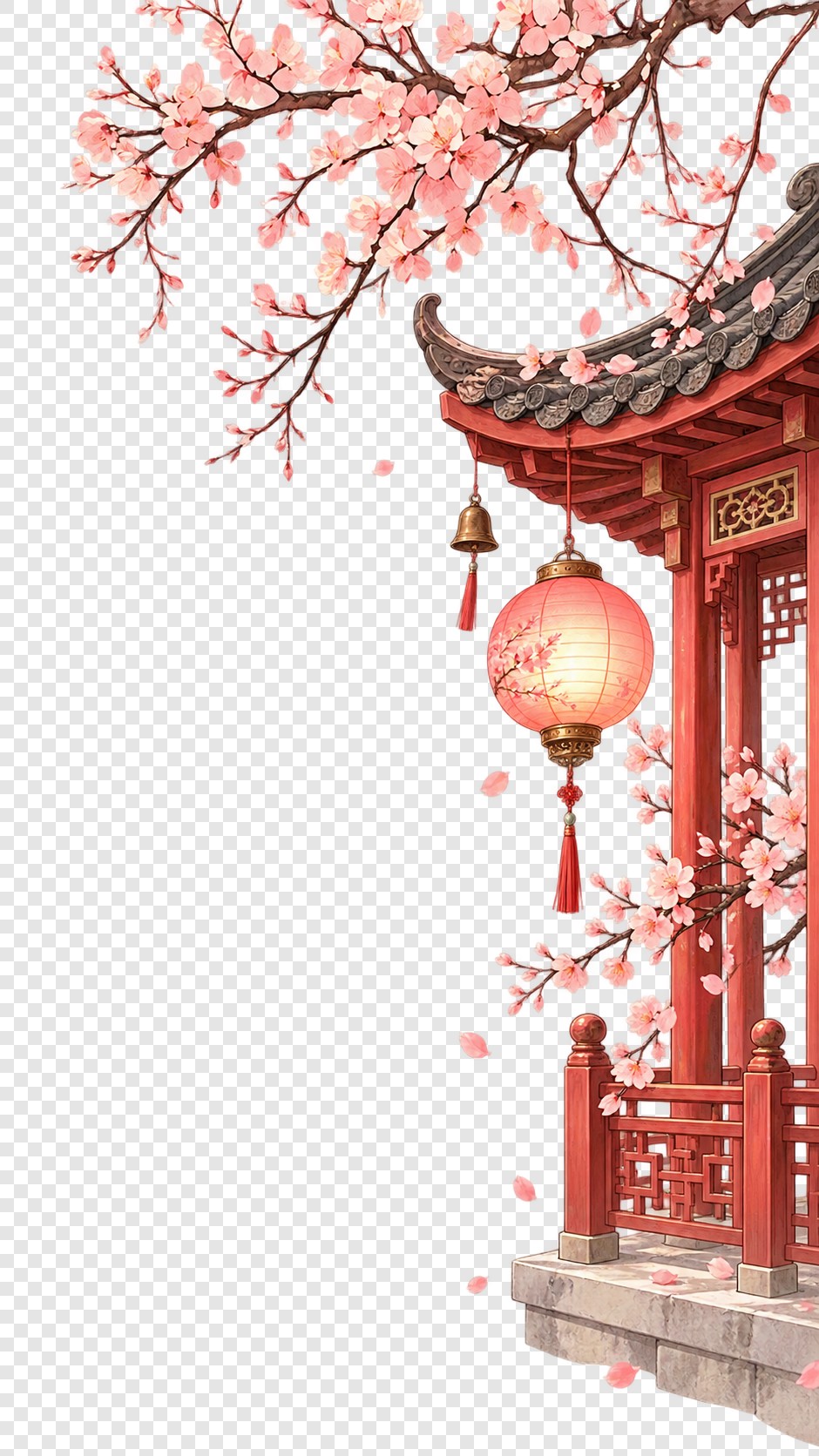 桃枝红灯小亭