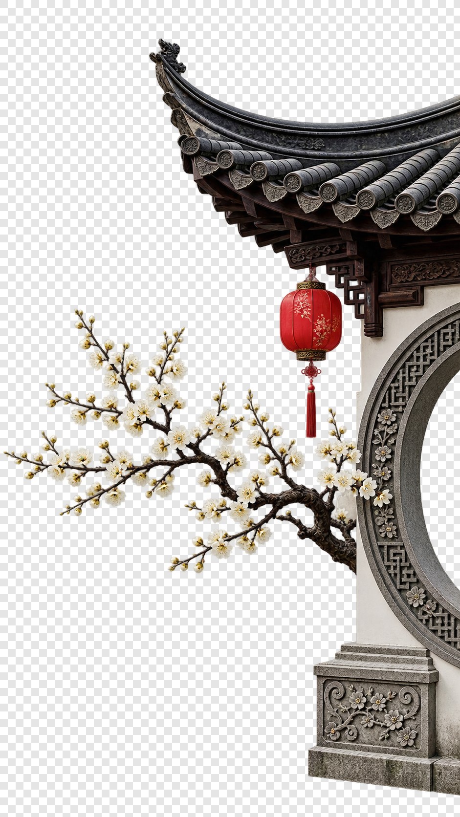 梅影朱灯月门