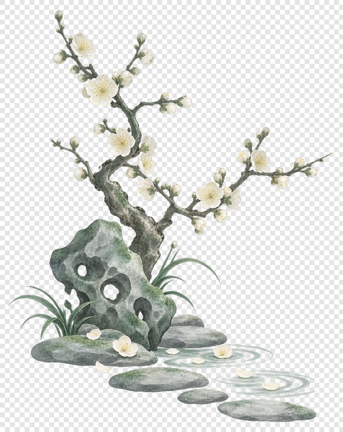 梅石清供水墨素材