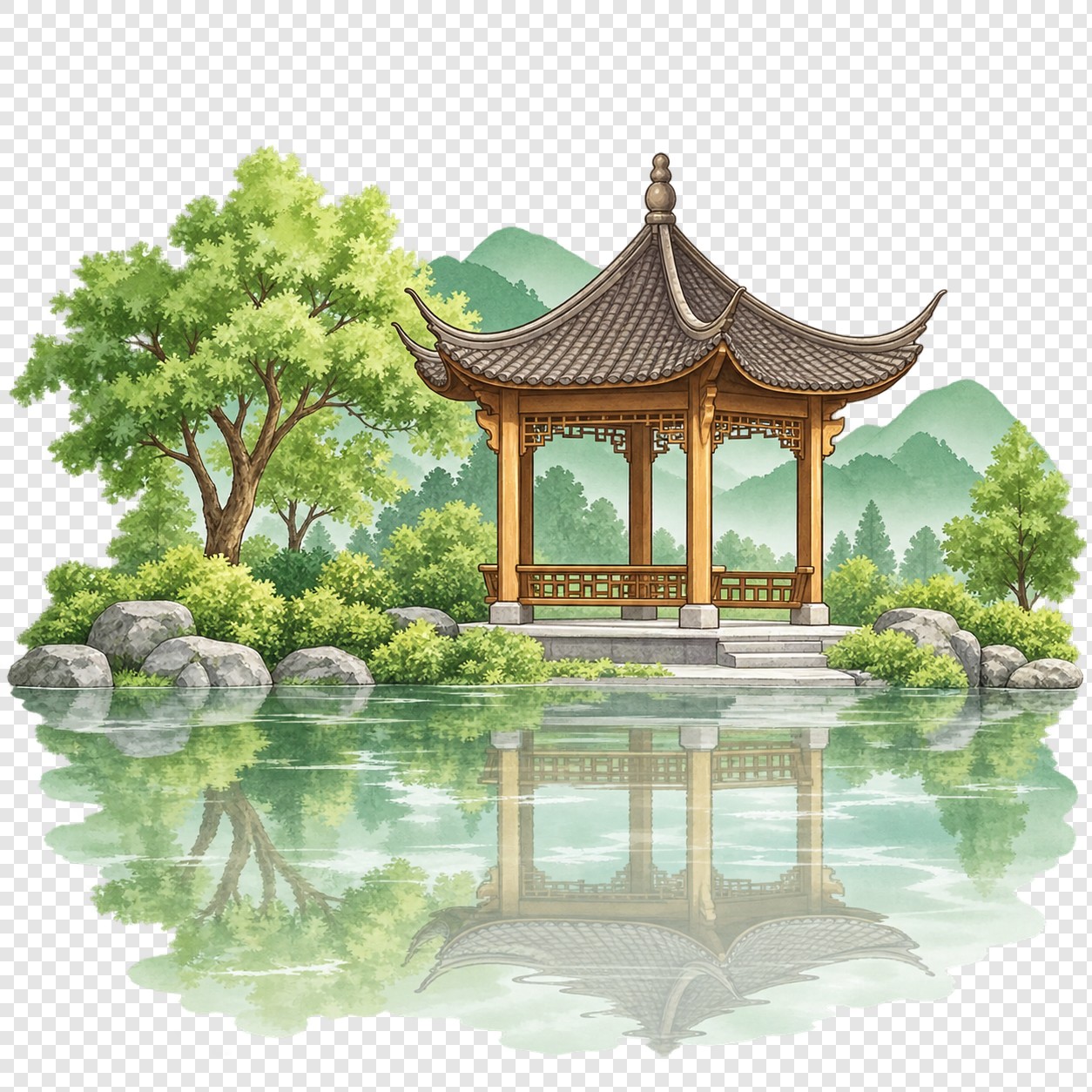 江南园林水榭插画