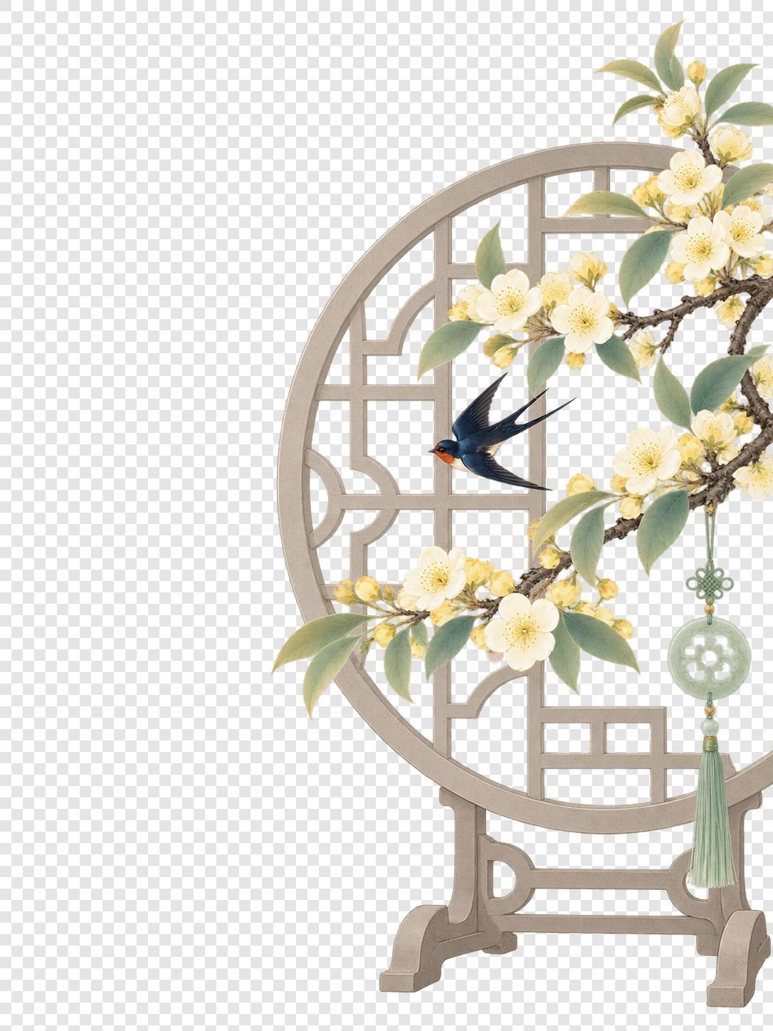 玉窗花鸟立屏
