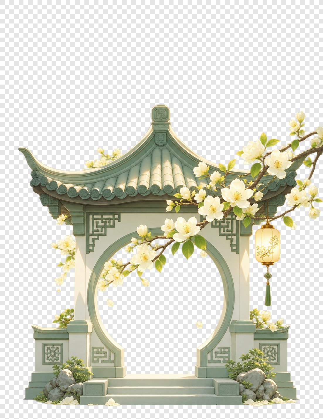玉色花影月门