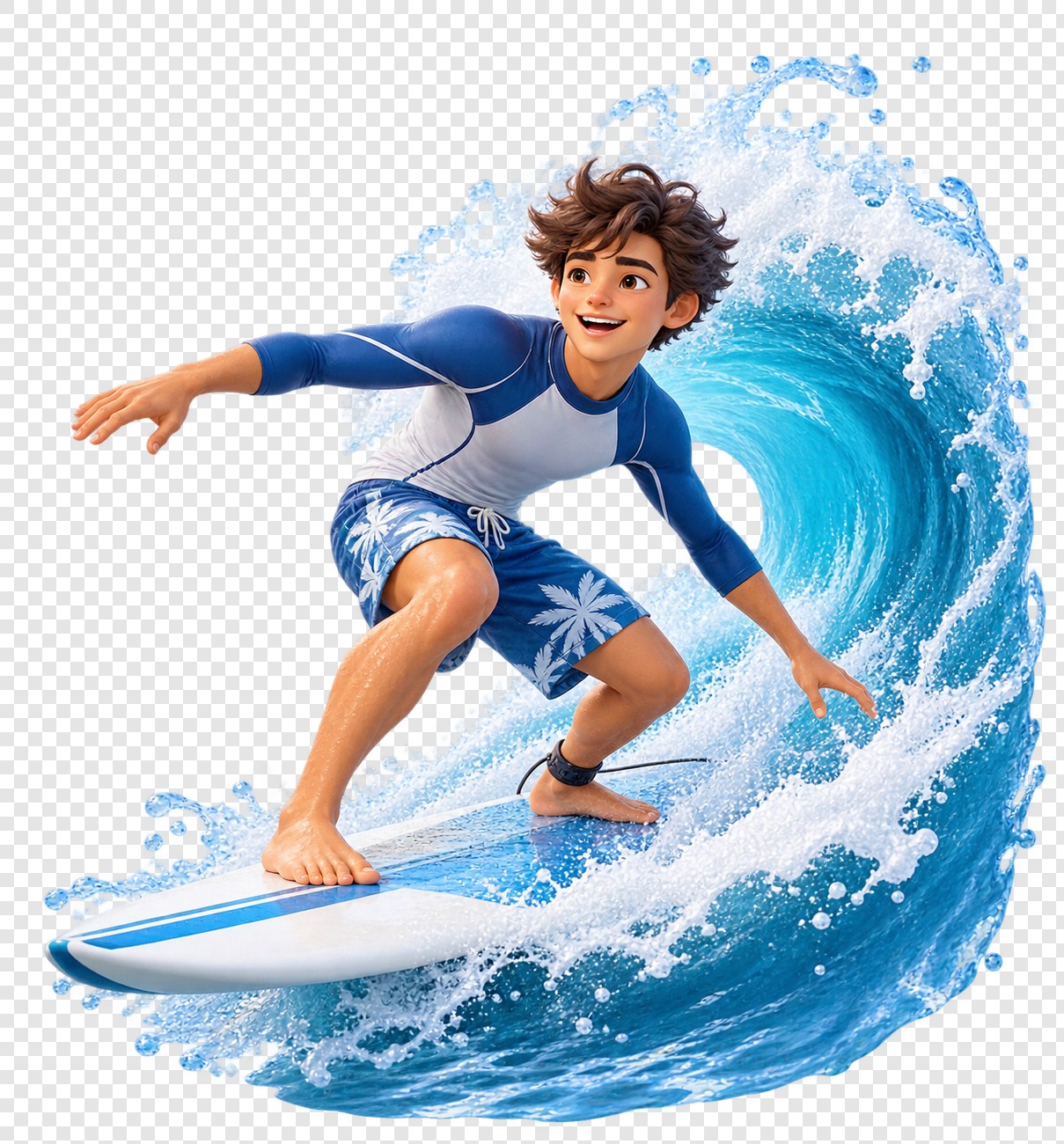 男子冲浪巨浪运动插画素材