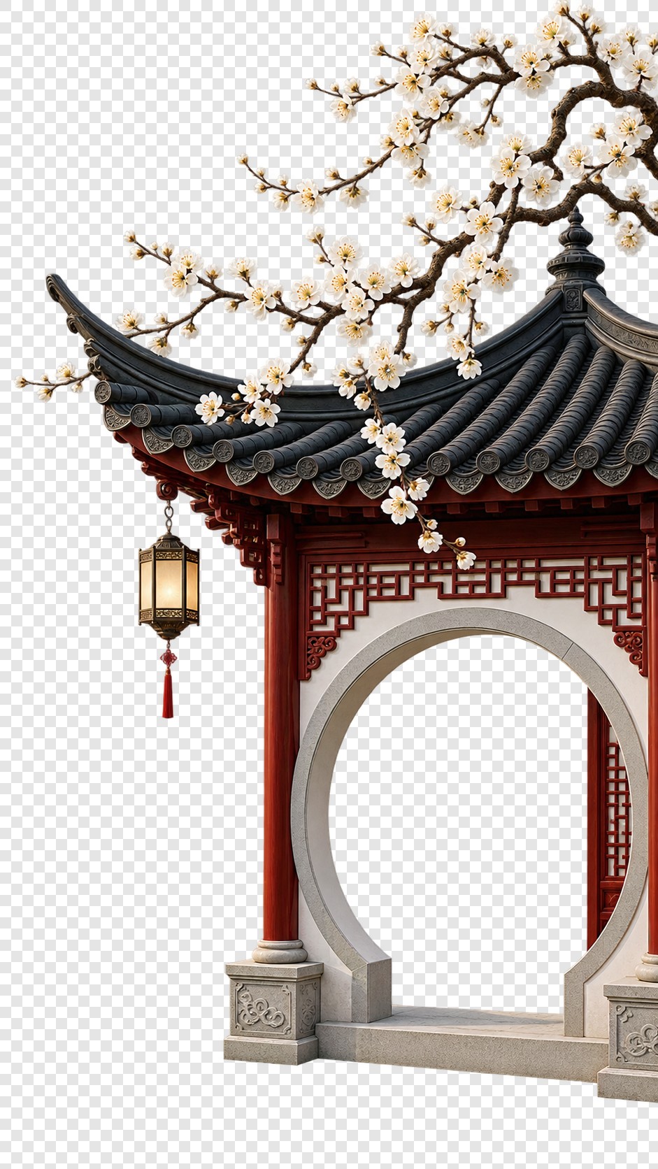 白梅月门古亭