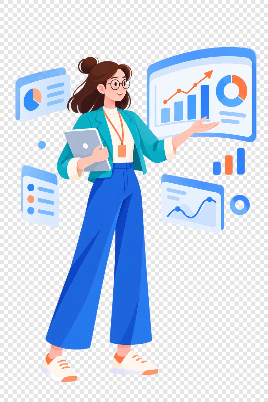 科技数据女分析师办公插画素材