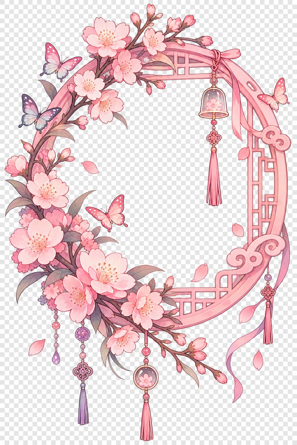 粉樱蝶影花窗