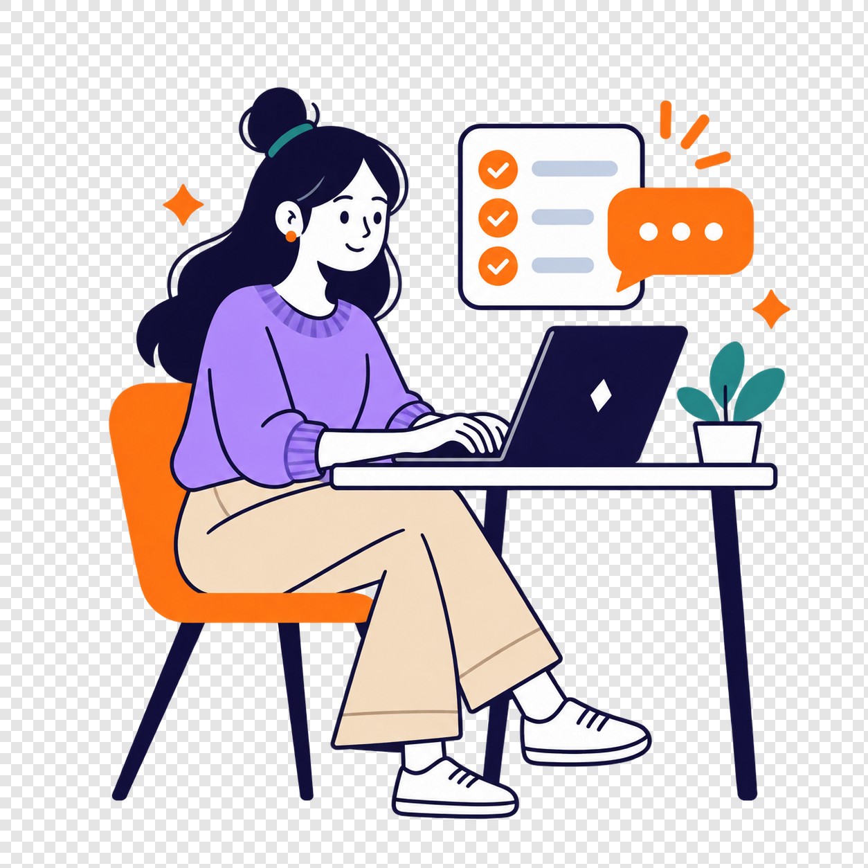 紫衣女职员电脑办公插画素材