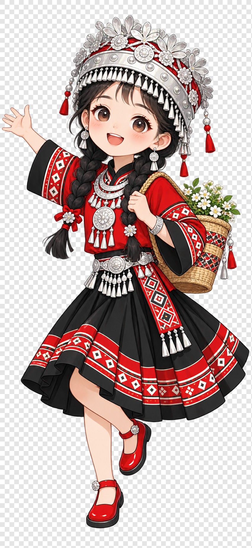 红黑民族服饰少女