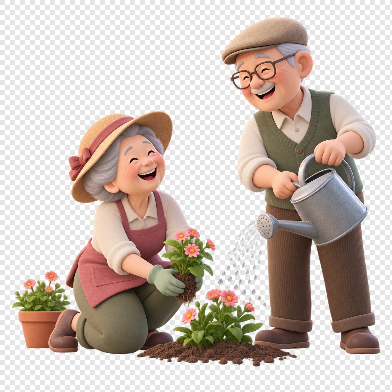 花园浇灌的爷爷奶奶