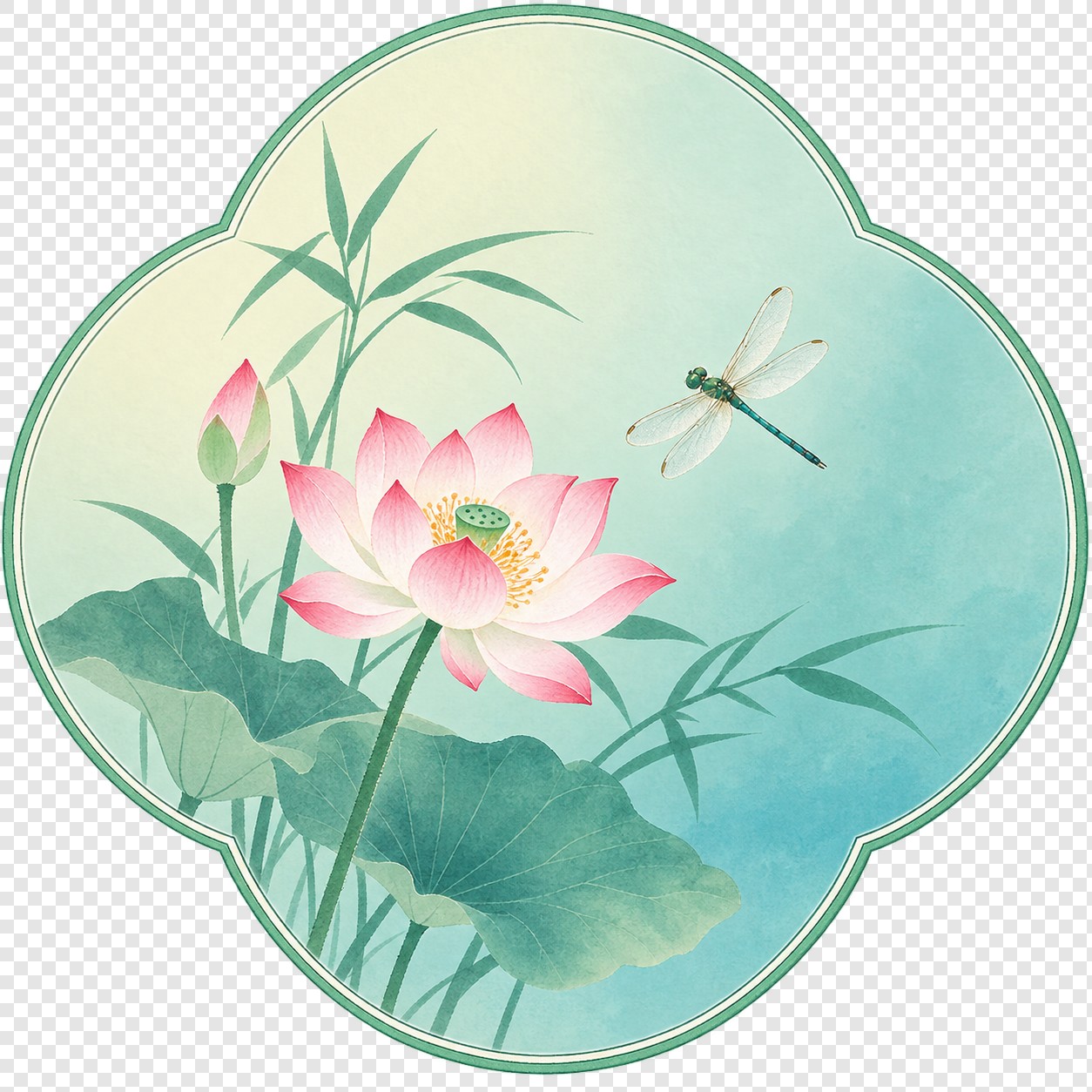 荷花蜻蜓水彩边框