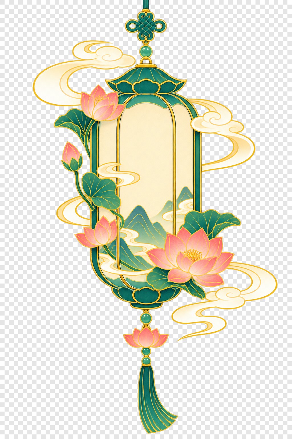 莲韵云纹挂灯
