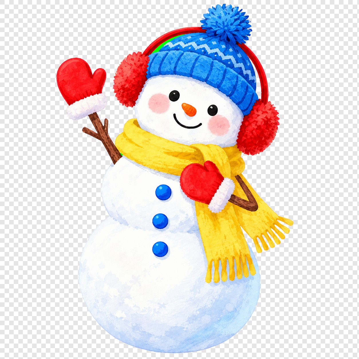 蓝帽黄围巾挥手雪人