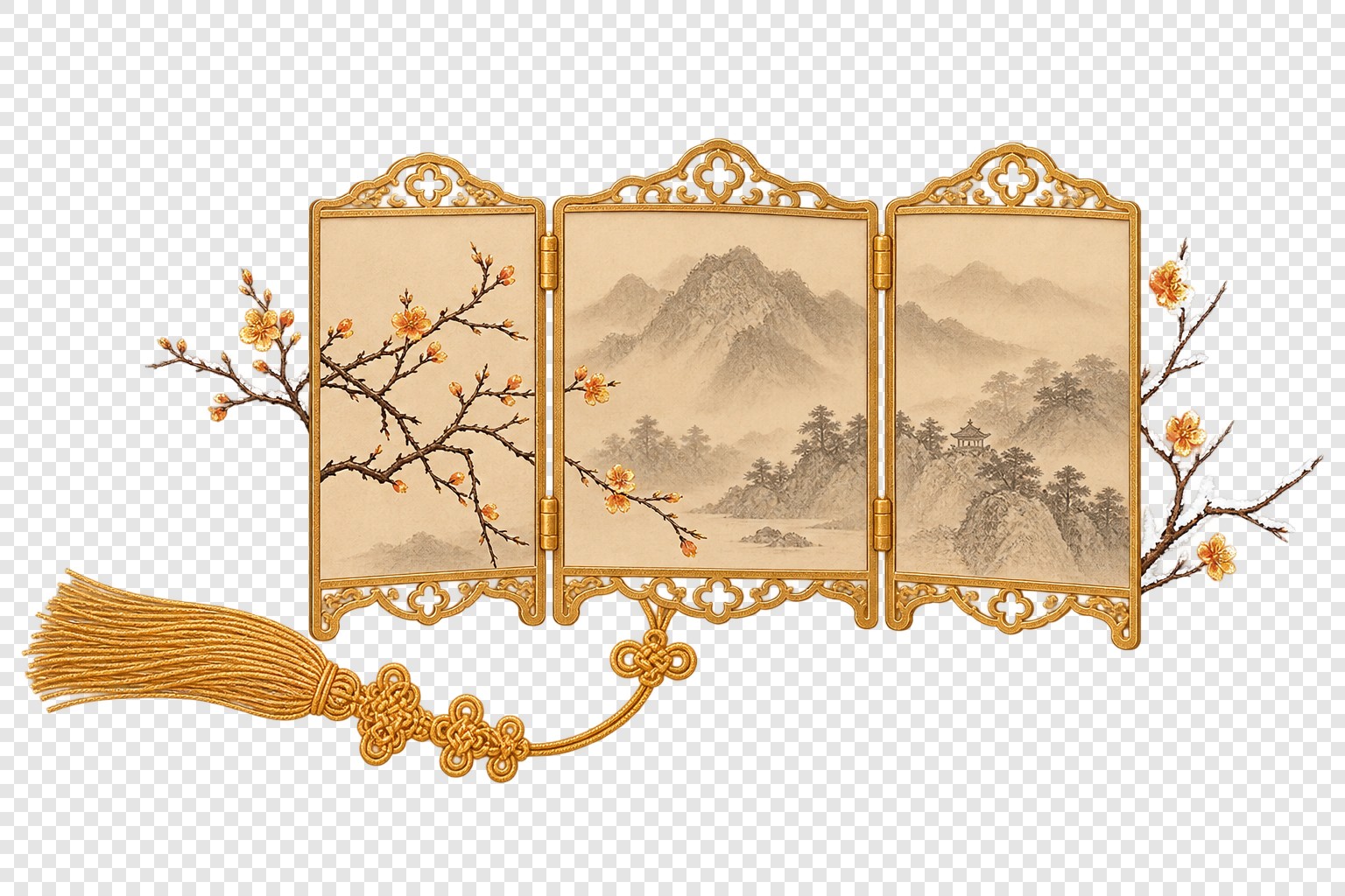 金绘山水折屏