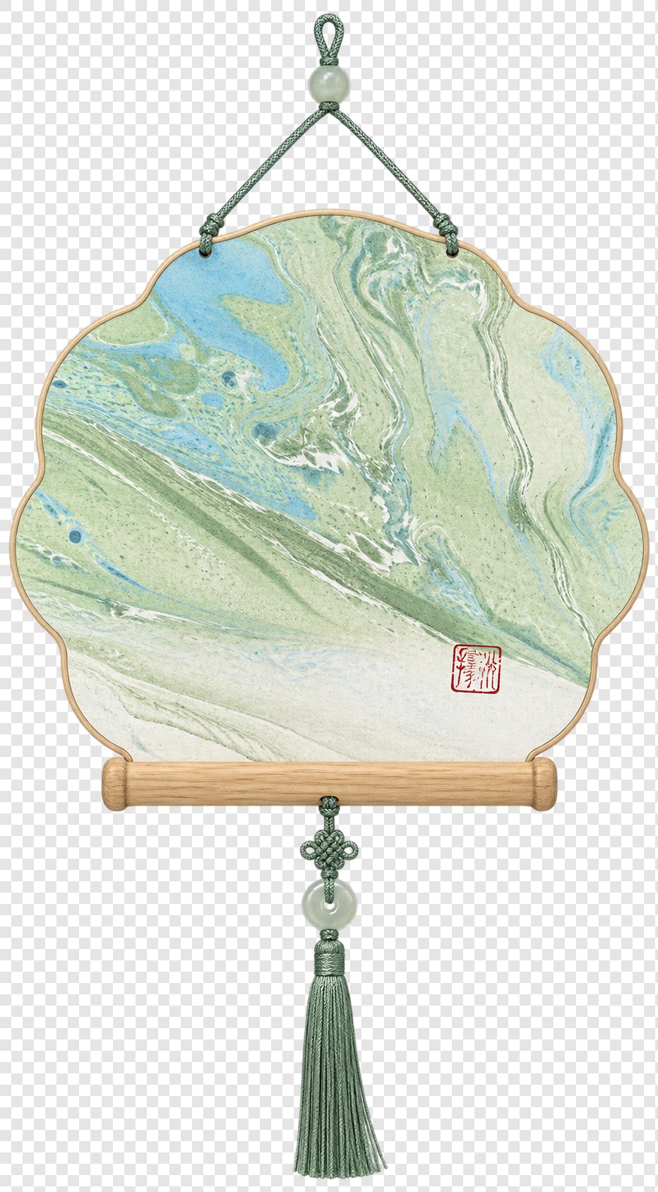 青绿水纹悬挂画屏