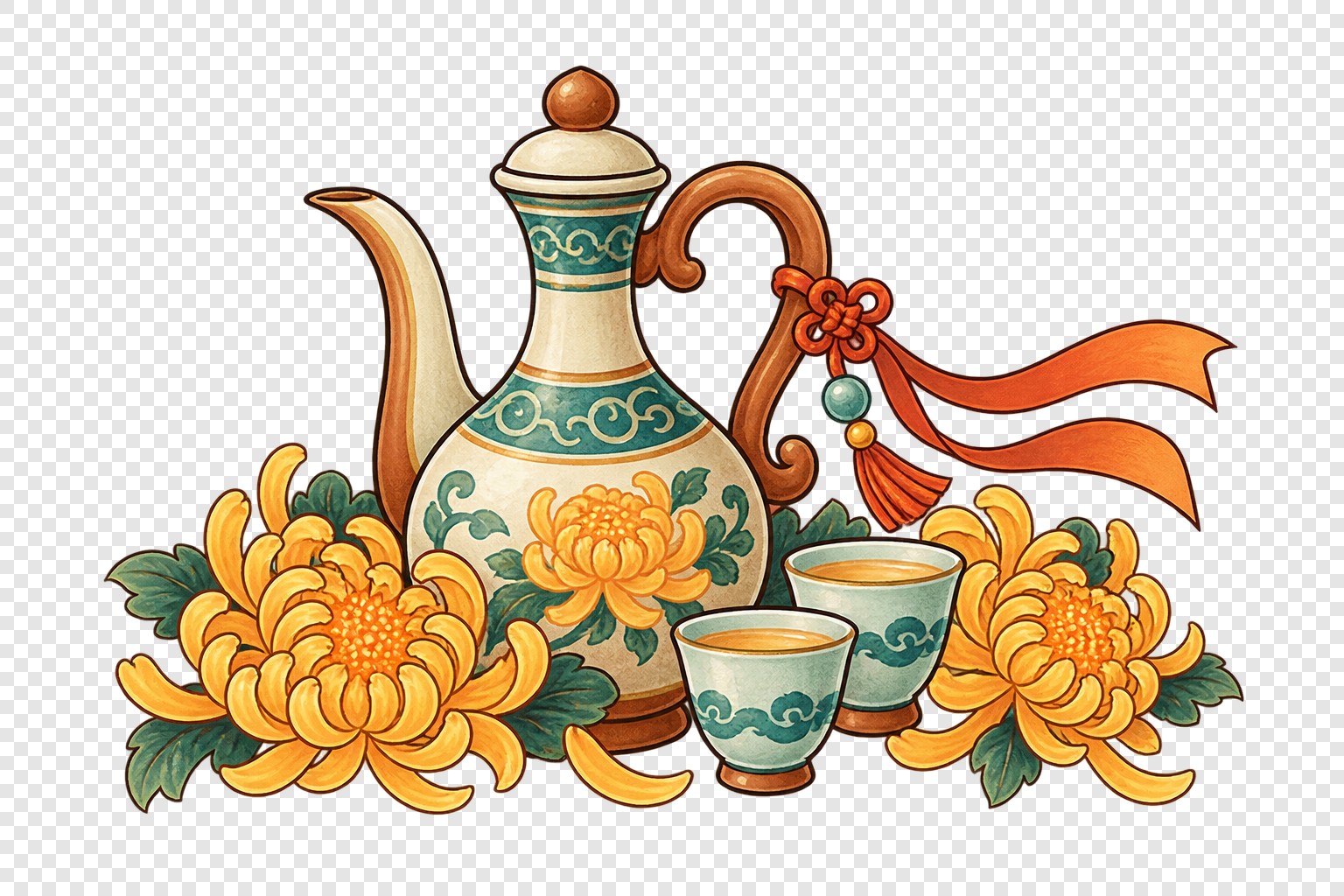 青釉菊纹酒壶